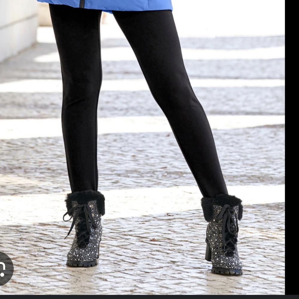 Boston Proper Black Rhinestone Fur Booties - Picture 2 of 2